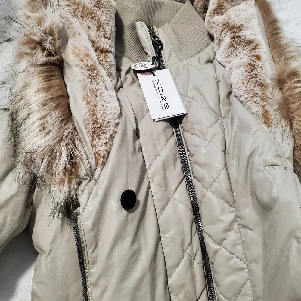 Noize Beige Faux Fur Trimmed Jacket - Picture 5 of 10